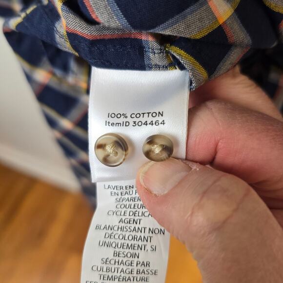 L.L.Bean Signature Essential Button Front Shirt Dress 14 R Navy Multi Plaid NEW - Picture 7 of 12